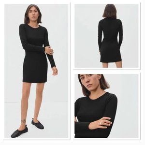 EVERLANE ribbed round neck long sleeve black knit dress organic cotton Medium